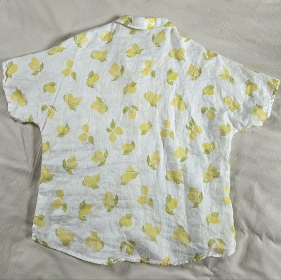 Garnet Hill Yellow Lemon Button-Up Linen T-Shirt Women Size 10 - Picture 6 of 8